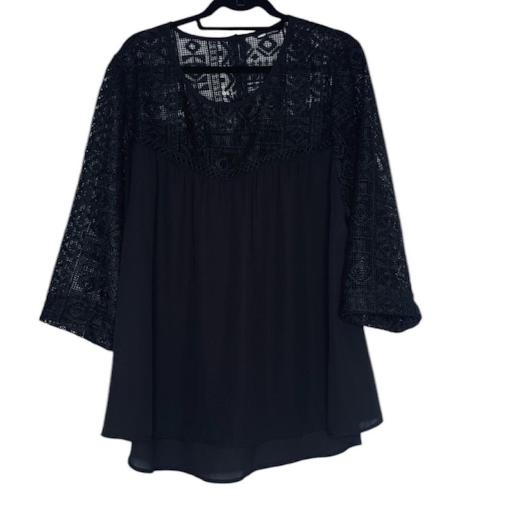 Unique Spectrum Black Lace Blouse Long Sleeves Classic Style